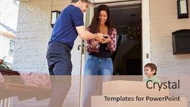  Presentation with courier delivery - Beautiful presentation featuring confirmation - courier asking woman to confirm backdrop and a coral colored foreground