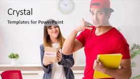  Presentation with courier - Cool new slides with confirmation - courier delivering parcel backdrop and a white colored foreground