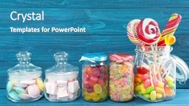  Presentation with different - Colorful slide set enhanced with confiserie - composition of different candies backdrop and a teal colored foreground