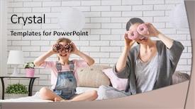  Presentation with displaying a happy mother cudd - PPT layouts featuring confiserie - happy loving family mother background and a light gray colored foreground