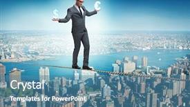  Presentation with dollar - Amazing theme having conflict interest - businessman balancing between choosing dollar backdrop and a teal colored foreground