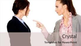  Presentation with partner puzzle - Slide deck consisting of conflict management - beautiful angry businesswoman accuses her background and a soft green colored foreground