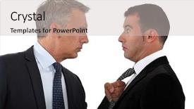  Presentation with employee - PPT layouts enhanced with conflict management - boss threatening employee background and a soft green colored foreground