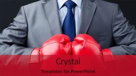  Presentation with boxing - PPT theme having conflict management - businessman with boxing gloves background and a crimson colored foreground