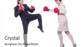  Presentation with boxing - Cool new slide set with conflict management - businessmen with boxing gloves backdrop and a white colored foreground