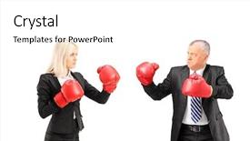  Presentation with boxing fight - Slides having conflict management - businesswoman and businessman with boxing background and a white colored foreground
