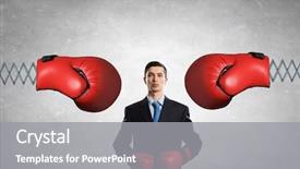  Presentation with conflict management - PPT layouts with conflict management - determined businessman in boxing gloves background and a gray colored foreground