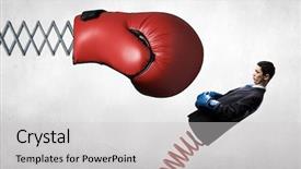  Presentation with boxing - PPT theme enhanced with conflict management - determined businessman in boxing gloves background and a light gray colored foreground