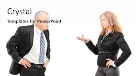  Presentation with conflict - Presentation design consisting of conflict management - mature man having a disagreement background and a white colored foreground