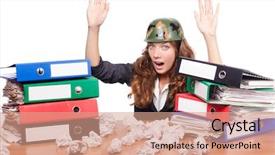  Presentation with fight - Beautiful PPT theme featuring conflict management - office fight concept with female backdrop and a coral colored foreground