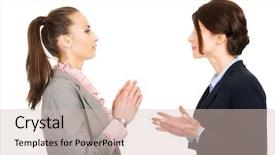  Presentation with conflict - Beautiful PPT theme featuring conflict management - two angry businesswomans backdrop and a soft green colored foreground