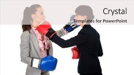  Presentation with business women - Cool new theme with conflict management - two business women with boxing backdrop and a  colored foreground
