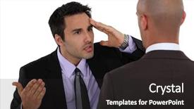  Presentation with difference - Cool new slide deck with conflict management - two businessmen having a difference backdrop and a dark gray colored foreground