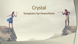  Presentation with women - Presentation consisting of conflict management - two women shouting in megaphones background and a sky blue colored foreground