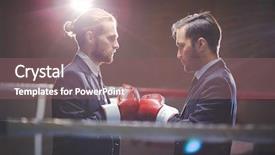  Presentation with boxing ring - Audience pleasing slide set consisting of conflict management - two young businessmen boxing backdrop and a violet colored foreground