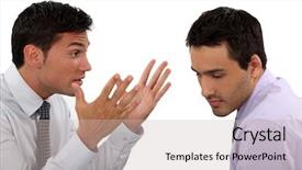  Presentation with conflict management - PPT theme with conflict management - two young businessmen having background and a soft green colored foreground