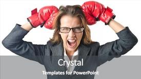  Presentation with boxing - PPT layouts enhanced with conflict management - young businesswoman in boxing concept background and a dark gray colored foreground