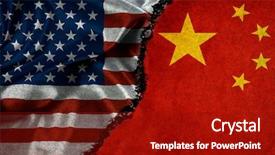  Presentation with china flag - PPT theme featuring conflict negotiation - american flag and china chinese background and a crimson colored foreground
