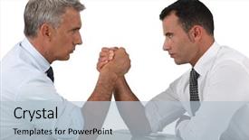  Presentation with wrestling - Audience pleasing presentation theme consisting of conflict negotiation - businessmen arm wrestling backdrop and a light blue colored foreground