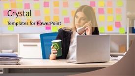  Presentation with beautiful young woman getting face - Amazing PPT theme having conflict negotiation - young beautiful businesslady in conflicting backdrop and a  colored foreground