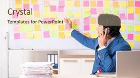  Presentation with employee recognition vedio - Colorful PPT layouts enhanced with conflict negotiation - young handsome employee with many backdrop and a lemonade colored foreground