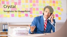  Presentation with employee - Slides consisting of conflict negotiation - young handsome employee with many background and a lemonade colored foreground