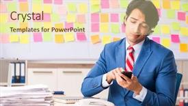  Presentation with employee retention milestones - Amazing presentation theme having conflict negotiation - young handsome employee with many backdrop and a lemonade colored foreground