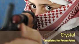  Presentation with shooting - Presentation theme with conflict resolution - kid warrior soldier shooting rifle background and a tawny brown colored foreground