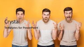  Presentation with conflict resolution - Audience pleasing presentation theme consisting of conflict resolution - three young angry men screaming backdrop and a coral colored foreground