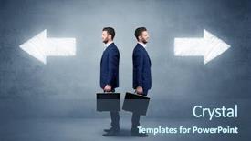  Presentation with effective communication between the team - Audience pleasing theme consisting of conflicted businessman choosing between two backdrop and a ocean colored foreground