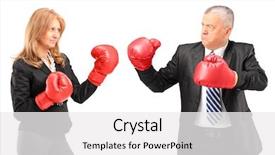  Presentation with boxing fight - Presentation theme featuring conflicto - mature businesswoman with boxing gloves background and a  colored foreground