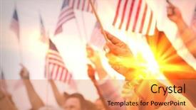  Presentation with crowd - Presentation theme featuring conformity - crowd holding up american flags background and a coral colored foreground