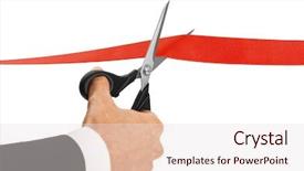  Presentation with cutting ribbon - PPT theme featuring conformity - red ribbon cutting background and a lemonade colored foreground