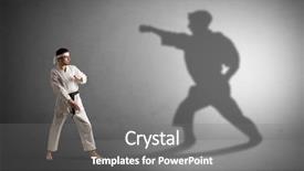  Presentation with shadow of a caravan - Presentation enhanced with confrontation - young karate man confronting background and a gray colored foreground