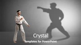  Presentation with shadow of a caravan - Cool new PPT layouts with confrontation - young karate man confronting backdrop and a  colored foreground