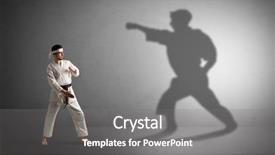  Presentation with karate do - PPT theme featuring confrontation - young karate man confronting background and a gray colored foreground