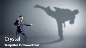  Presentation with young man on the phone - Audience pleasing slide set consisting of confrontation - young karate man confronting backdrop and a gray colored foreground