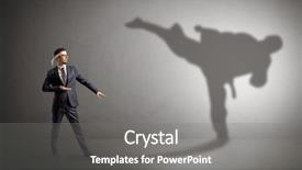  Presentation with shadow - Presentation theme with confrontation - young karate man confronting background and a  colored foreground