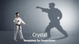  Presentation with shadow - PPT theme having confrontation - young karate man confronting background and a  colored foreground