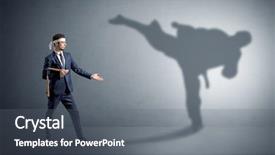  Presentation with shadow of a caravan - Audience pleasing presentation design consisting of confrontation - young karate man confronting backdrop and a gray colored foreground