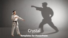  Presentation with shadow - Cool new PPT theme with confrontation - young karate man confronting backdrop and a gray colored foreground