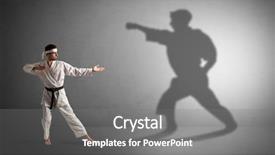  Presentation with karate do - Presentation theme with confrontation - young karate man confronting background and a gray colored foreground