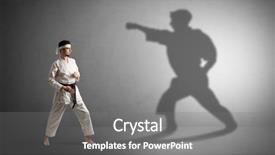  Presentation with karate do - Colorful slides enhanced with confrontation - young karate man confronting backdrop and a gray colored foreground
