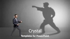  Presentation with shadow - Cool new slide deck with confrontation - young karate man confronting backdrop and a gray colored foreground