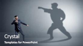  Presentation with karate do - Slides having confrontation - young karate man confronting background and a gray colored foreground