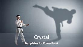  Presentation with shadow - Audience pleasing PPT theme consisting of confrontation - young karate man confronting backdrop and a gray colored foreground