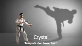  Presentation with young man on the phone - Amazing presentation theme having confrontation - young karate man confronting backdrop and a gray colored foreground
