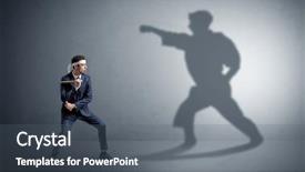  Presentation with shadow - Slides with confrontation - young karate man confronting background and a gray colored foreground