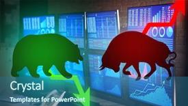 Presentation with financial market - Slide deck having confrontation between bull and bear background and a ocean colored foreground