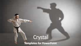  Presentation with shadow - Colorful slide set enhanced with confruntation - young karate man confronting backdrop and a gray colored foreground